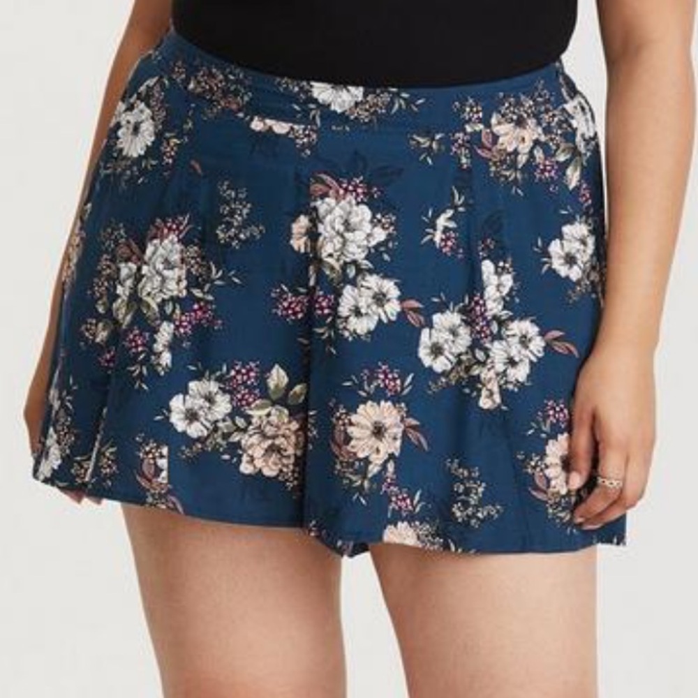 Torrid Teal Floral Challis Shorts